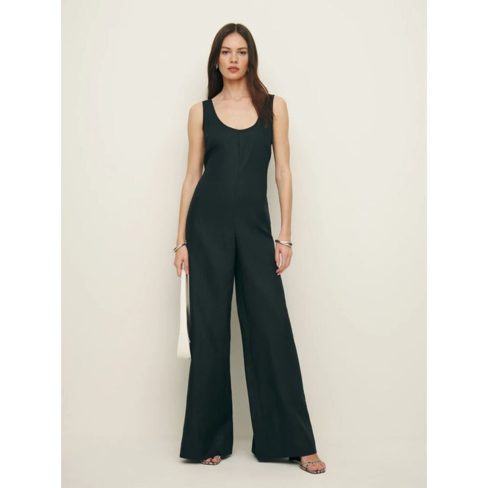 Reformation Nell Linen Jumpsuit Black Size S NWT Wide Leg Scoop Neck